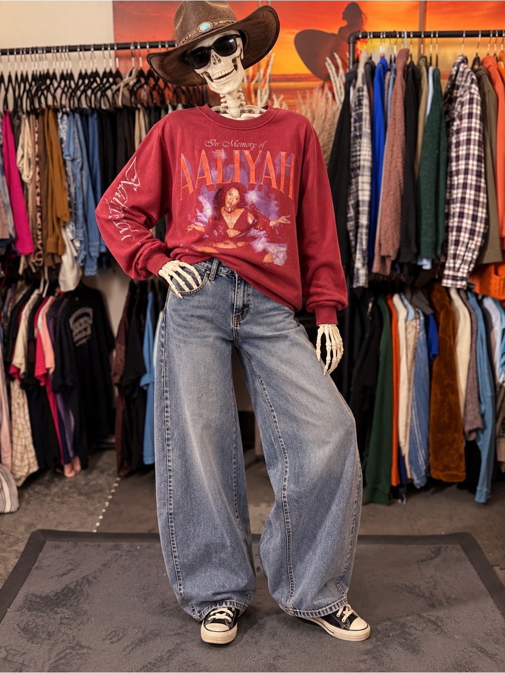 Aaliyah Tribute Burgundy Graphic Pullover Sweatshirt